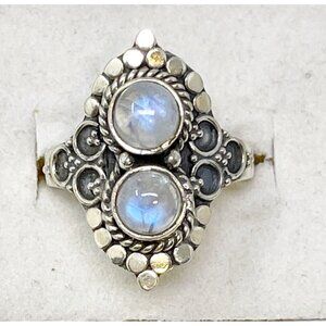 Vintage Handmade Artisan 925 Sterling Silver Rainbow Moonstone Ring Size 8.75